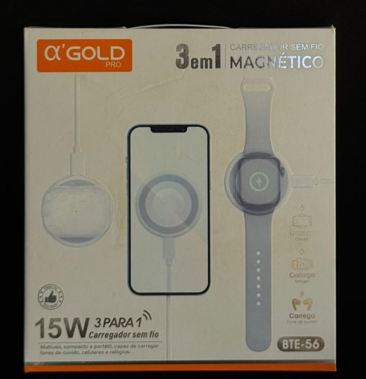 CARREGADOR 3 EM 1 MAGNETICO GOLD