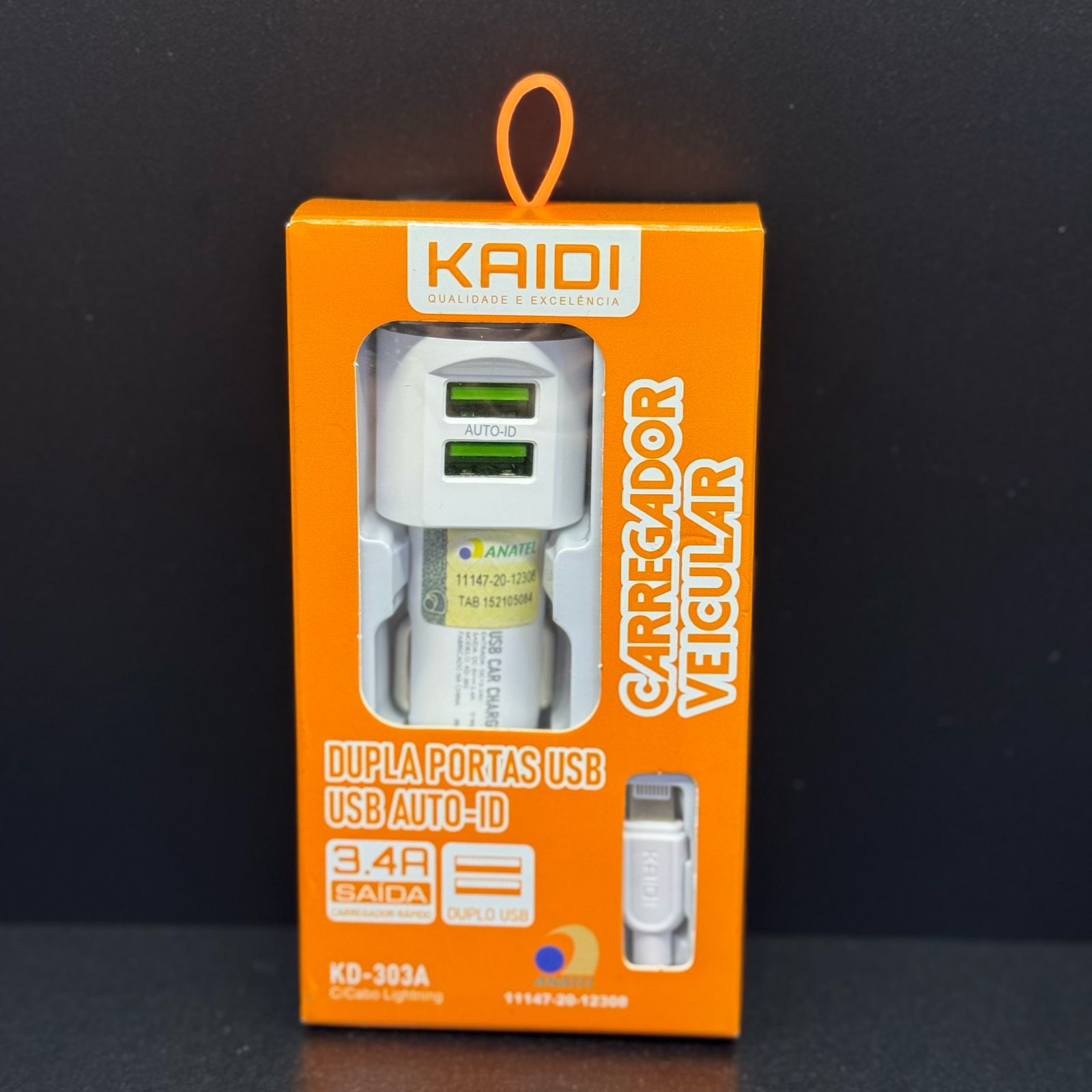 CARREGADOR VEICULAR DUPLO KD-303A KAIDI